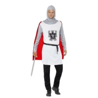 Fato de cavaleiro medieval branco com cota de malha para homens