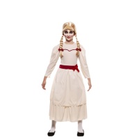 Disfarce de boneca diabólica com vestido branco para menina