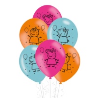 Balões de látex de Peppa Pig 28 cm - 6 unidades