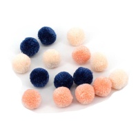 Pompons de cor azul-marinho, rosa e pêssego 3 cm - 15 pcs.