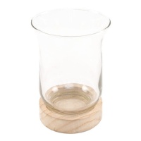 Castiçal de vidro com base de madeira 11 x 15 cm - Dcasa