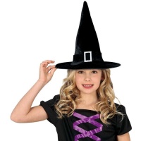Chapéu de bruxa preto com fivela para crianças