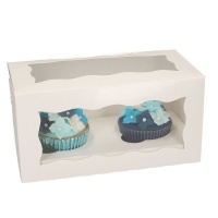 Caixa branca com janela para 2 cupcakes de 20 x 10 x 10 cm - FunCakes - 25 unidades