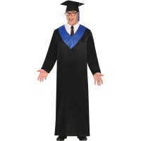 Fato de graduado preto e azul para adultos