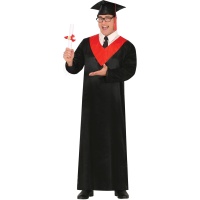 Fato de graduado preto e vermelho para adultos