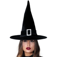 Chapéu de bruxa preto clássico para mulher com fivela