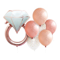 Bouquet de anel de diamante rosa-salmão - 7 unidades