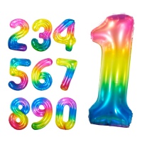 Balão número arco-íris e prateado de 1 m
