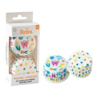 Cápsulas para cupcakes brancas com borboletas coloridas e bolinhas - Decora - 36 unidades