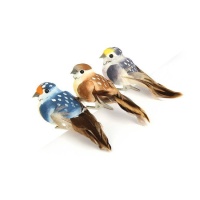 Conjunto de pássaros naturais de decoração média com clip - 3 pcs.
