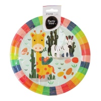 Pratos coloridos com animais da selva 23 cm - 8 peças