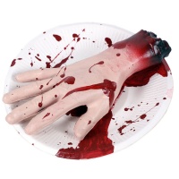 Prato com a mão cortada com sangue 20 x 22 cm