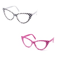Óculos com bolinhas estilo anos 60 em 2 cores