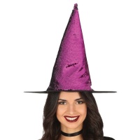 Chapéu de bruxa lilás com lantejoulas