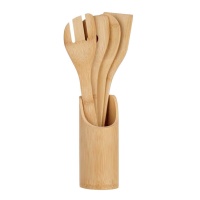 Conjunto de utensílios de cozinha com suporte em bambu - 5 pcs.
