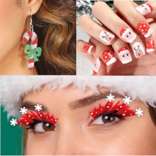 Unhas, cílios e bijuterias de Natal