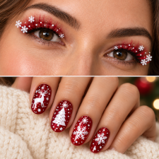 Unhas, cílios e bijuterias de Natal