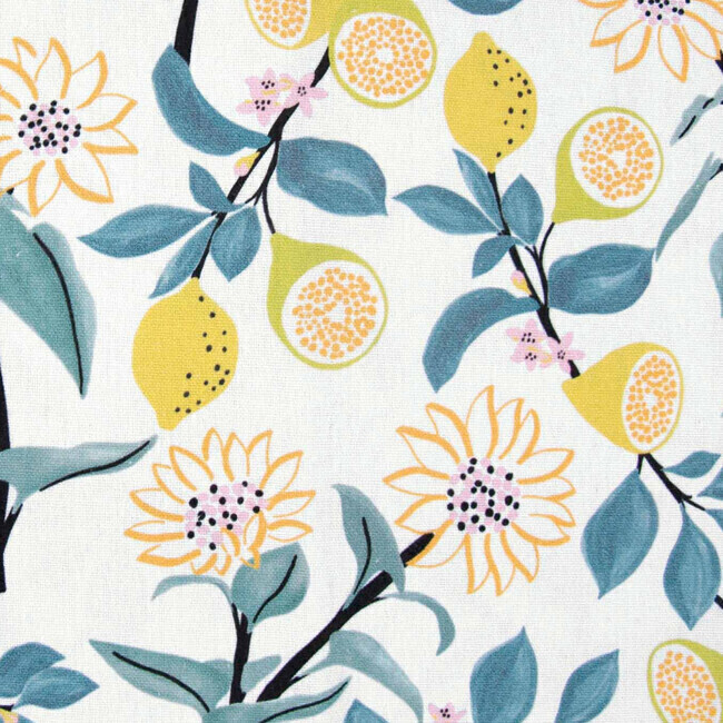 Vista principal del tecido de lona de algodão Lemons & Flowers - Katia en stock