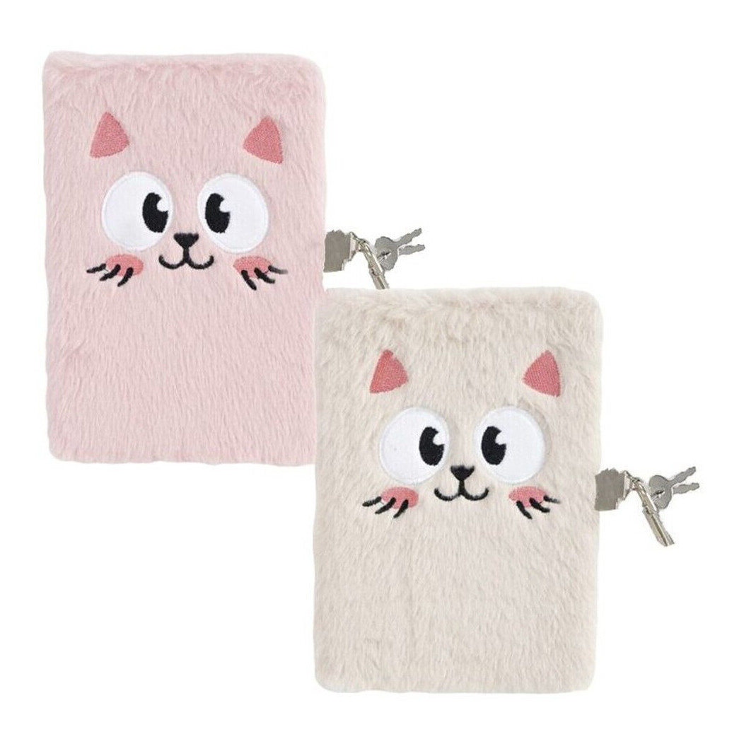 Diário de gato com cadeado de pelúcia de 13,5 x 16 cm - 1 unidade