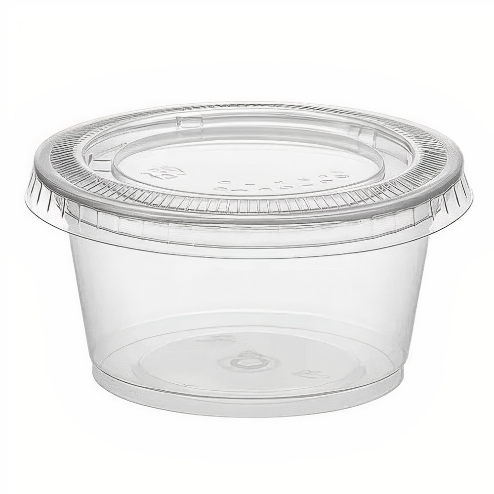 Salsera de plástico transparente com tampa de 75 ml - 100 unidades