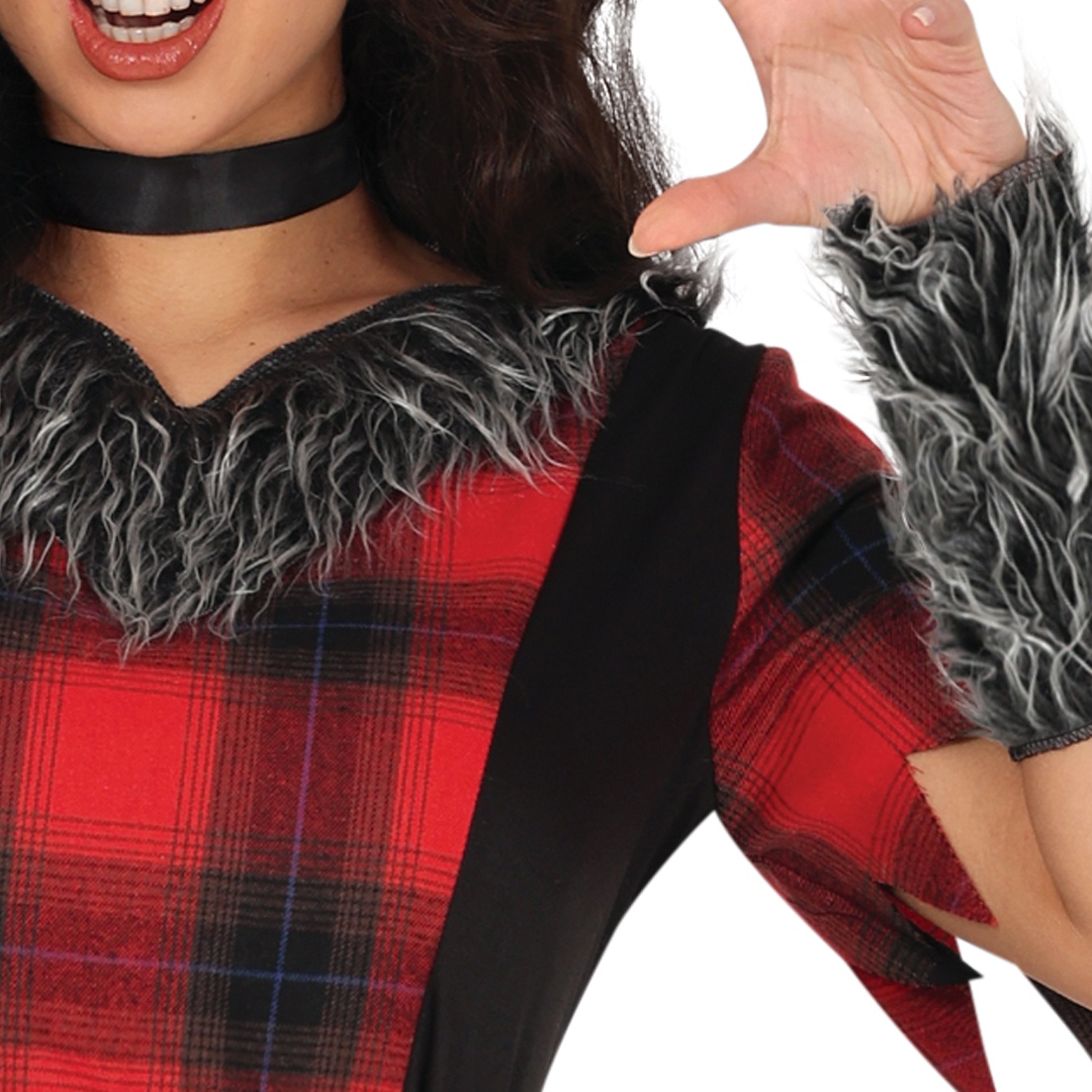 Fantasia de lobo xadrez vermelho e preto para mulher - 4