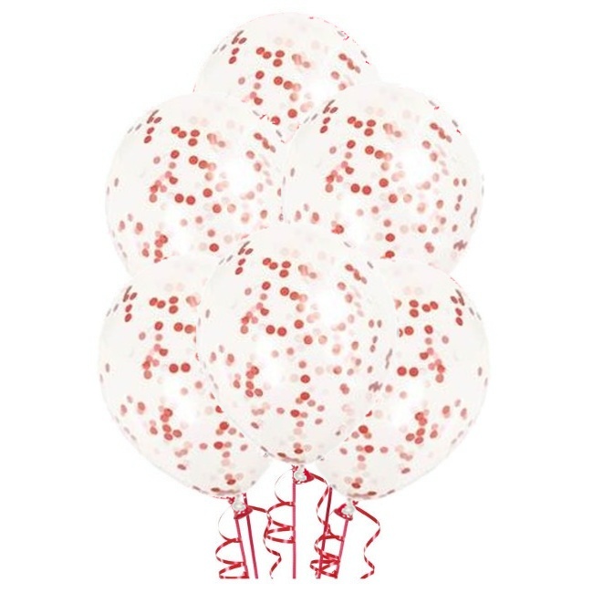 Balões de látex transparentes com confettis 30 cm - Qualatex - 6 unid.
