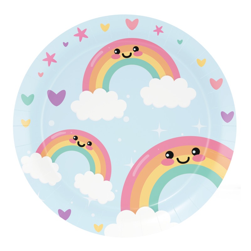 Pratos Nuvens Arco-Íris 18 cm - 8 unid.