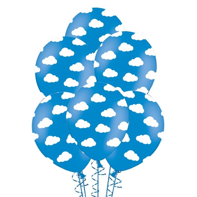 Balões de látex com nuvens brancas 30 cm - PartyDeco - 6 unidades