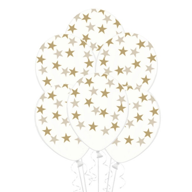 Balões de látex transparentes com estrelas 30 cm - PartyDeco - 6 unidades