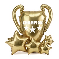 Balão de troféu de campeão com estrelas, para ficar de pé, 83 x 87 cm