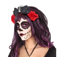 Bandolete Catrina com caveira e rosas