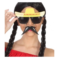 Óculos pretos com chapéu e bigode mexicano