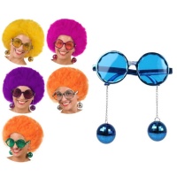 Óculos com brincos de disco coloridos