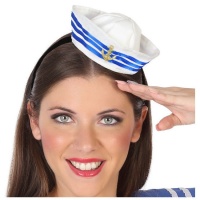 Mini chapéu de marinheiro azul e branco com fita para a cabeça