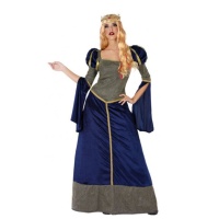 Fato de dama medieval azul para mulher