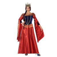 Fato de rainha medieval vermelho e azul para mulheres