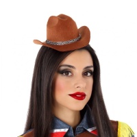 Mini chapéu de cowgirl castanho para a cabeça