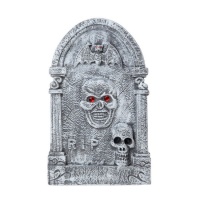 Lápide de caveira com olhos de pedra vermelha 56 x 34 cm