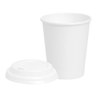 Copos de 480 ml em cartão branco com tampa com orifício - 25 unid.