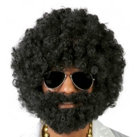Peruca afro preta com barba