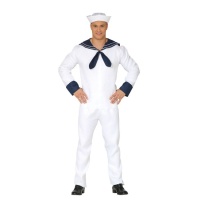 Disfarce de Marinheiro naval branco e azul para homem