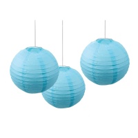 Lanterna de papel redonda azul celeste 25 cm - 3 unid.