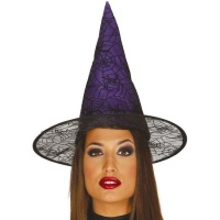 Chapéu de bruxa lilás com aranhas - 60 cm