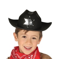 Chapéu de xerife preto para criança - 50 cm