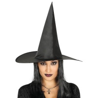 Chapéu de bruxa preto com cabelo para mulher - 61 cm