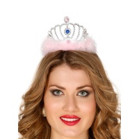 Tiara prateada com pelugem rosa