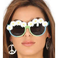Óculos de hippie com margaridas e brilhantes