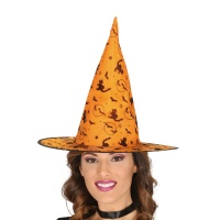 Chapéu de bruxa cor-de-laranja para adultos - 56 cm