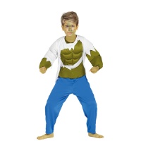 Fato de super-herói verde musculado para rapaz