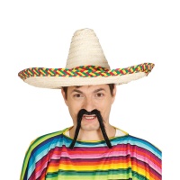 Chapéu de palha mexicano com fita multicolorida - 59 cm
